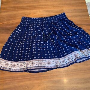 Lily Morgan skirt, mini, full, boho, pull on, Sz L, EUC, navy